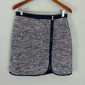 J Crew Tweed Skirt Size 8 Navy Blue White Metallic Rose Gold Mini Lined Zipper